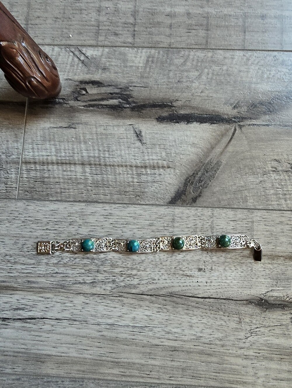 Silver 925 Filigree Bracelet with Teal Stone - Women's Jewelry - Picture 11 of 12